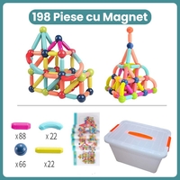 Piese Magnetice pentru Copii, Flippy, Set din 198 de Piese de diferite Culori, Constructor Magnetic cu Posibilitatea de a Construii forme Nelimitate, Multicolor