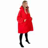 Hanorac tip patura oversize din fleece moale, cu gluga si buzunar mare, rosu