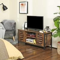 VASAGLE Comoda joasa pentru suport TV, cu rafturi si 2 spatii de depozitare cu usa, stil industrial, 110x40x50cm, maro rustic si negru