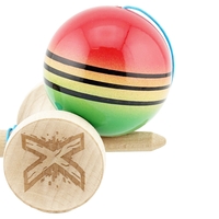 Kendama X Originala, Profesionala, Flippy, Big Cups V2, Super Sticky Legendary Cupe Mari, Rulment Metalic cu Ata 55 cm, Rosu/Galben/Verde