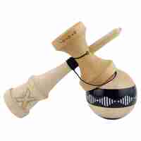 Kendama X FREQUENCY Originala, Profesionala, Flippy, Big Cups V2, Super Sticky cu Cupe Mari, Rulment Metalic, din lemn 18 cm, Ata 55 cm, Negru/Maro