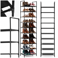 Raft pantofi inalt cu 10 polite, structura metalica si rafturi textile, 45x28x178 cm, negru