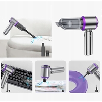 Aspirator Portabil Auto, Flippy, pentru Casa si Masina, 3 Viteze, Incarcator Tip-C cu Incarcare Rapida, Tub Prelungitor, 2000mAh, 7 Capete de Aspirare si Suflare, 21x20x6.5 cm, Argintiu Mov