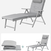 SONGMICS Sezlong pliabil, cu saltea groasa si tetiera, spatar reglabil, maxim 150kg, 183x60x39cm, gri
