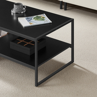 VASAGLE Masuta cafea cu sertar si raft inferior, structura otel, 100x55x45 cm, negru