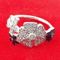 Inel pentru Dama Argint 925, Jolie, Model Trifoi cu Email Negru, 4.9 g, Marimea 60, Argintiu/Negru