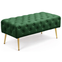 Taburet Monaco, tapitat cu catifea, tip banca, cu picioare metalice, 100x42x41 cm, verde
