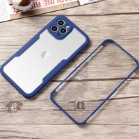 Husa Max Defence pentru Samsung Galaxy A02s/ A03s, Bumper Albastru, Fata Dubla Transparenta, Protectie Antisoc Full 360 ( fata, spate, margini ), Vafy