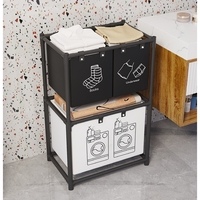 Cos de Rufe, Flippy, cu 2 Etaje, 3 Cosuri, Cadru de Otel Inoxidabil, 97x28x57 cm, Negru