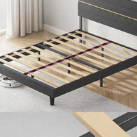 VASAGLE Pat tapitat 140x200 cm, cu tablie capitonata, somiera din lemn masiv reglabila, structura metalica, gri inchis