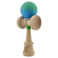 Kendama X Originala, Profesionala, Flippy, Cupe Mari KING SIZE V3, Rubber Grip, Gaura in Baza, Rulment Metalic, din lemn 18 cm, Ata 62/65 cm, Gradient Verde/Albastru