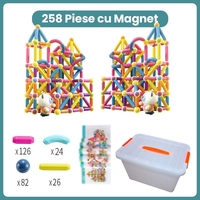 Piese Magnetice pentru Copii, Flippy, Set din 258 de Piese de diferite Culori, Constructor Magnetic cu Posibilitatea de a Construii forme Nelimitate, Multicolor
