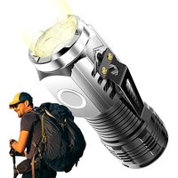 Lanterna cu 3 Nuclee Led, Vafy, Incarcare USB, Autonomie 4-20h, Raza Maxima 100-200 m, 5W, 4 x 4 x 9 cm, Suport de Agatat, Fund Magnetic, Argintiu