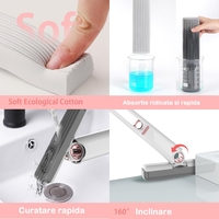 Mop de mana Flippy, mini-portabil, cu sistem de stoarcere, dispozitiv de curatat manual, cu burete absorbant, material PVA, multisuprafete si geamuri, 29.5 x 15.5 cm, alb