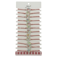 Bratara Martisor pentru Dama, Jolie, Model Copacel Colorat, Set 12 bucati, Pandativ Argintiu din Inox cu Elemente Multicolore, Snur Alb/Rosu