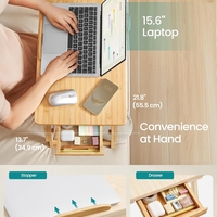 SONGMICS Masuta laptop sau mic dejun, din bambus, reglabila pe inaltime si unghi, cu sertar lateral, 68x35x22-32 cm, natural