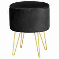 Taburet tapitat rotund Lili cu spatiu de depozitare, velur, 35x35x45 cm, negru