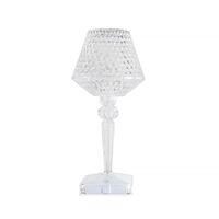Lampa de birou pe LED RGB 16, Flippy, dimmer tactil, 3 nivele de intensitate, incarcare USB, 3W, Cristal Acrilic, cu telecomanda, forma pahar, transparent