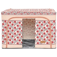 Cutie de Depozitare Pliabila, Flippy,100 L din Bumbac si In, 60X42X40 cm, Fereastra Frontala, 2 Usi de Acces cu Fermoar Bidirectional, Cadru Metalic, Suport Baza Stabil din Plastic, Motiv Traditional Model 4