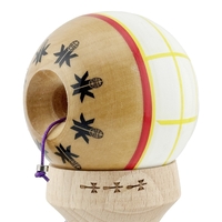 Kendama X Originala, Profesionala, Flippy, Legendary Glob, Cupe Mari KING SIZE V3, Super Sticky, Gaura in Baza, Rulment Metalic, din lemn 18 cm, Ata 62/65 cm, Alb/Galben/Rosu