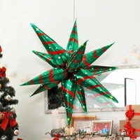 Balon Stea, Vafy, din Folie de Aluminiu, Tema Craciun, 12 Varfuri, 65 x 23 cm, Verde/Rosu