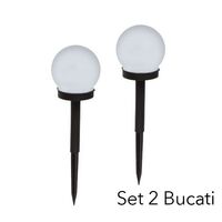 Lampa solara LED pentru Gradina, Flippy, Set 2 Bucati, Tip Glob/Sferica, 37 cm, Diametru 10 cm, Buton On-Off, Multicolor, Negru/Alb