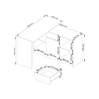 Birou de colt cu sertar, usa si 6 rafturi, PAL laminat 16 mm, 120x126x79 cm, stejar sonoma