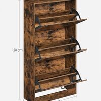 VASAGLE Dulap pantofi cu 3 usi rabatabile, din lemn, pentru 12-18 perechi, 60x24x120cm, maro rustic