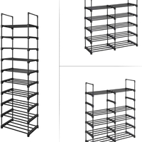 SONGMICS Raft de depozitare pantofi pe 10 niveluri, metal, instalare modulara, 30x45x174cm, negru