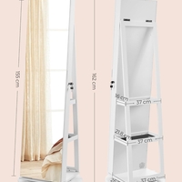 SONGMICS Oglinda de podea cu suport rotativ la 360°, cu spatiu de depozitare, 55x55x162 cm, alb cenusiu