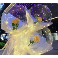 Set Buchet Decorativ, Flippy, Trandafir in Balon cu Lumini Led, Diametru 35 cm, 2 x Baterii AA (neincluse), Sampanie