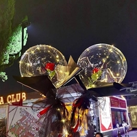 Buchet Decorativ, Flippy, Trandafir in Balon cu Lumini Led, Diametru 35 cm, 2 x Baterii AA (neincluse), Rosu/Negru