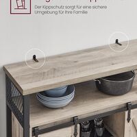 VASAGLE Comoda pentru living sau bucatarie, cu 2 usi glisante, rafturi reglabile, stil rustic, 33x100x80cm, gri