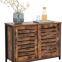VASAGLE Comoda cu usi glisante pentru bucatarie sau living, cadru metalic, stil industrial, 100x35x70 cm, maro rustic