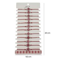 Bratara Martisor pentru Dama, Jolie, Model Trifoi, Set 12 bucati, Pandativ din Aliaj cu Print Traditional, Snur Ajustabil Impletit, Alb/Rosu