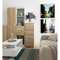 Comoda cu 6 sertare, PAL laminat 16 mm, 40x35x109 cm, alb si stejar sonoma