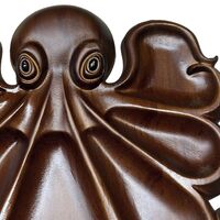 Platou pentru Servire, Vafy, in Forma de Caracatita, 8 Compartimente pentru Mezeluri Branzeturi Snacksuri, Design Artistic, din Lemn Masiv, 26 x 25 x 3 cm, Maro inchis