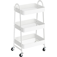 SONGMICS Carucior depozitare 3 niveluri cu roti si frane, structura metalica, 41x31x78 cm, alb