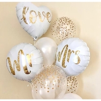 Balon din Folie Metalizata, Flippy, Figurina Cerc, Model MR, Tematica Nunta, 45 cm, Ambalaj Individual, Pai Inclus, Umflare cu Aer sau Heliu, Alb