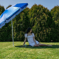 Umbrela de plaja pliabila cu protectie UV si inaltime reglabila, diametru 150 cm, albastru