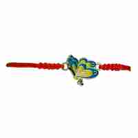 Martisor Bratara pentru Dama si Copii, Jolie, Model Fluture Albastru cu Galben, Set 12 bucati, Pandantiv Emailat, Snur Reglabil, Rosu