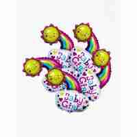 Balon din Folie Metalizata, Vafy, Figurina Soare si Nor, Tema Botez, 60x53 cm, Ambalaj Individual, Pai Inclus, Umflare cu Aer sau Heliu, Roz