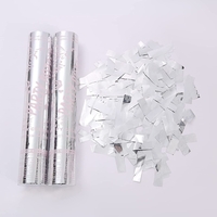 Tub de Confetti, Flippy, Party Popper, 30x5 cm, Confetii Lucioase Rezistente la Foc, Eliberare prin Rasucire, Argintiu
