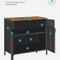 SONGMICS Dulap depozitare metalic cu 2 usi, raft reglabil, cadru otel, stil industrial, 80x40x76 cm, negru si maro rustic