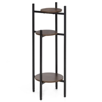 Suport pentru flori, rotund cu 3 polite, structura metalica si MDF, 32x32x81 cm, negru
