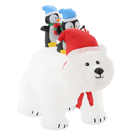 Urs polar gonflabil de exterior, iluminare LED, cu doi pinguini, compresor integrat, 200x120x80 cm, alb