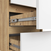 Comoda cu 6 sertare, PAL laminat 16 mm, 40x35x109 cm, stejar artisan si alb