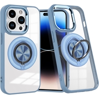 Husa de Protectie TPU, Vafy, pentru iPhone 16 Pro, Anticadere, cu Incarcare Wireless, Tehnologie Magsafe, Inel Magnetic Rotativ cu Functie de Suport, Transparent-Albastru Deschis