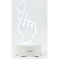 Lampa LED decorativa, Flippy, 3D, Mana si Inima, din material acril si lumina multicolora, alb
