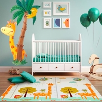 Covoras de Joaca pentru Copii Termic cu 2 Fete, Flippy, Model Girafe si Pinguini, cu Spuma, Impermeabil, Antiderapant, 200cm x 180cm x 1cm
